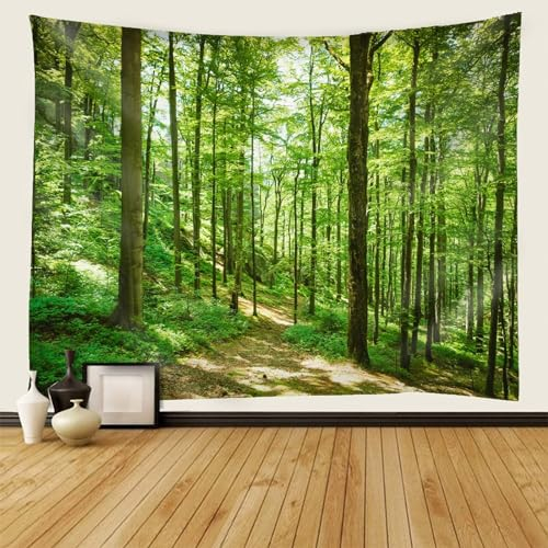 Mesnt Wandteppich Wald Klein, Naturlandschaft Tapisserie Dekoration für Schlafzimmer Wohnzimmer, 150x150cm