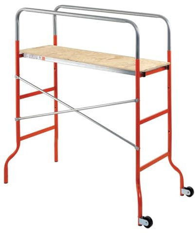 Paluplus Trabattello in Acciaio Verniciato con Ruote, misura 144x62x142 cm, Pianale in Legno di Pino, Altezza massima di lavoro 3,06 metri, Scala da Ponteggio Portata Max 120 Kg -F0003