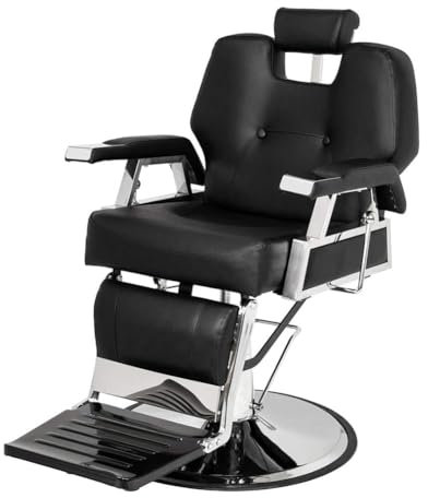 TT-YEC Multifunktionaler, Hydraulisch Verstellbarer Friseurstuhl, Robuster Friseurstuhl Mit Kopfstütze Und Fußstütze, Um 360° Drehbare Schönheitsausrüstung, Verstellbare Neigung,Schwarz
