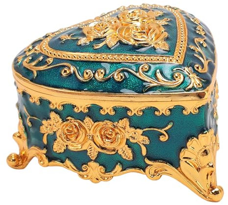 Aladeno Vintage-Schmuckkästchen aus Metall in Herzform, Schmuckaufbewahrungsbox, Schatzkiste, Organizer, Andenkenbox, Ohrringe, Halskette, Aufbewahrungsbox, Schmuck, dekorative (Blau)