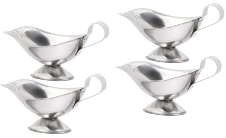 ROMISBABA 4pcs Stainless Steel Gravy Boat Spout Pitcher for Sauce Dressing and Juices for Steaks Salads and Entertaining Easy to Handle and Clean