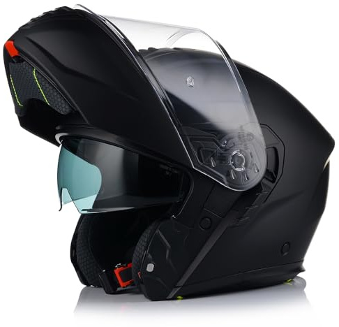VITO Furio Klapphelm Schwarz Matt | ECE R22.06 Motorradhelm mit Sonnenblende | Pinlock vorbereitet | Klappbar | Waschbares Innenfutter | Größe S