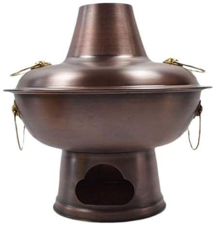 RUVOO Olla China de Carbón Caliente, Olla Caliente De Carbón Tradicional Chino, Olla Gruesa De Cobre, Adecuada para Acampar Y Restaurante Picnic Cocina(32cm)