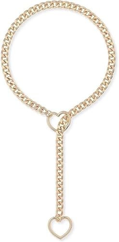 Heart Pendant Chain Necklace Adjustable Heart Pendant Necklace Ring for Women Men Jewelry(Gold Siver,1pcs)