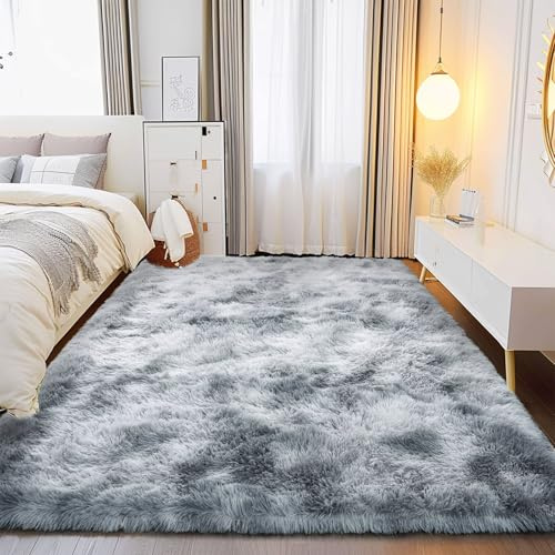 BSGIFT Teppich Grau 120x160 Flauschig, Shaggy Hochflor Teppich Wohnzimmer, Modern Langflor Kuschelteppich Wohnzimmerteppich Bettvorleger High-Pile Carpet rutschfest für Schlafzimmer Kinderzimmer