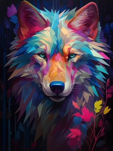 Malen Nach Zahlen Wolf, Malen Nach Zahlen Erwachsene Anfänger DIY Leinwand Acrylfarbe Malen Nach Zahlen Kits Tier, Paint by Numbers Basteln Erwachsene für Home Decor Geschenk 50x65cm Rahmenlos Z-D