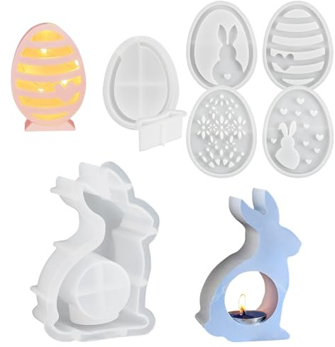 LURICO Moules Chocolat Pâques 7 pièces - Moule Silicone Bougie avec Formes 3D Lapin de Pâques et Œufs | Kit Polyvalent pour Pâques