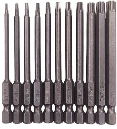 11 Stück Torx Bit Set Lang, 100mm Torx Schraubendreher Set, T6-T40 Magnetische Schraubendreher Bits Kit, 1/4 Sternenkopf Sechskant Schaft Elektrische Bits Satz Werkzeuge