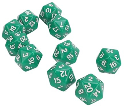 10 Stycken Lätta Tärningar, Proof D20 Polyedriska Tärningar, Högstyrka 20-sidiga Tärningar för RPG-spelbord (GREEN)