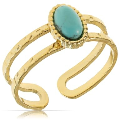 Made by Nami Anillo Acero Inoxidable Mujer Ajustable Dorado Turquesa Boho