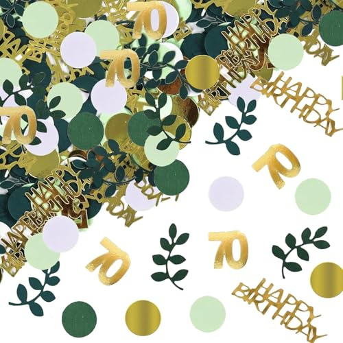 200 Stück Grüne & Goldene Konfetti für 70. Geburtstag, Tischdeko, Streudeko & Partyzubehör für Frauen & Männer, Festliche Dekoration zum 70. Jahrestag, Ideal für Geburtstagsfeiern