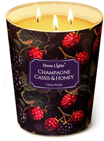 Home Lights Duftkerzen im glas groß 960g Soja Kerzen 3-Wick, Rauchfrei, 130h vollverbrannte Duftkerze Champagner Cassis & Honig