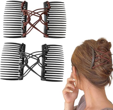 2 pinzas elásticas para el pelo con doble peine, peines mágicos elásticos para cabello grueso, estilo vintage, ajustables.