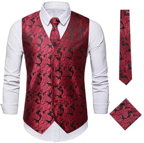 NITRY Anzug Weste Herren Slim Fit Gutaussehend Trend Blazerweste Bankett Abschlussball Arbeits Businessweste Ärmellos Mode Casual Outdoorweste H-Wine Red XL