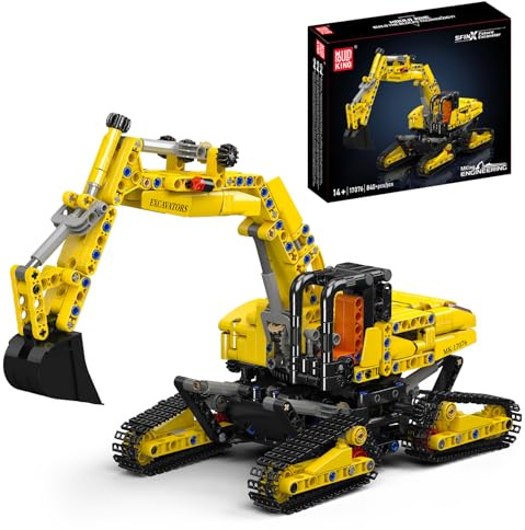 Mould King 17076 Technik Excavator Baustein-Set, MOC Detailgetreuer Bagger mit Beweglichen Ketten und Schaufelarm, Baumaschinen-Modell für Sammler Technologie Klemmbausteine Bausatz (840 Teile)