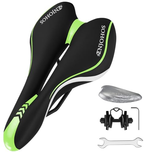 ENJOHOS Fahrradsattel Herren Damen Bequem, Fahrradsitz Wasserdicht PU mit überzug & Schraubenschlüssel, MTB Fahrrad Sattel für Mountainbike Trekking Tourensattel Rennrad, Grün