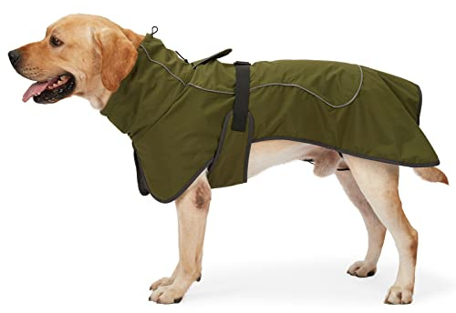 PAWIVID Wasserdichter Hundemantel mit Fleecefutter - Winddichter Wintermantel & Regenjacke mit Reflektorstreifen - Warme Hundejacke für Indoor/Outdoor, alle Größen (Armeegrün, XXL)