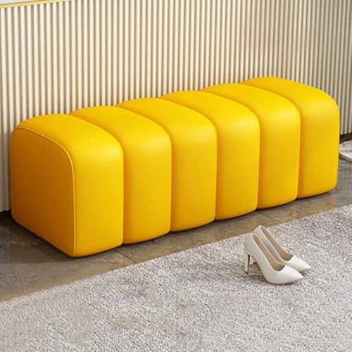Moderne Polsterbank mit Leder – stilvoller Bettsitz für Wohnzimmer, Eingangsbereich, Schlafzimmer, Foyer, Esszimmer – vielseitiger Fußstützen-Hocker (Gelb, 100 cm)