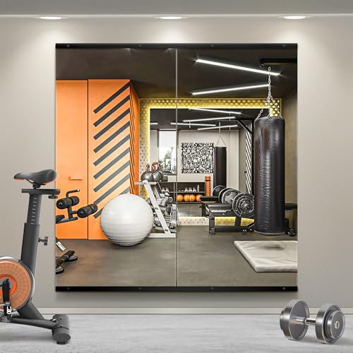 TRAHOME Home Gym Mirror for Wall,50x25x2PCS Full Length,Glass Frameless Body Large Mirror for Home Gym,Workout,Bedroom,Garage(Black)