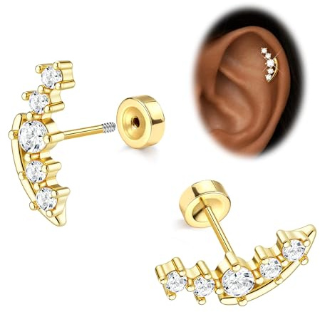 Morfetto Helix Piercings Chirurgenstahl Gold/Silver 16G - Flatback Medizinische Ohrstecker Hypoallergen 14K Vergoldet Chirurgenstahl Ohrringe Labret Tragus Conch Knorpel Piercing Ohr für Damen