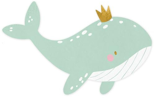 HIKIhooray Form-Servietten Wal mit Goldakzent | 20 Stück, 3-lagig & extra weich | Maritime Deko für Kindergeburtstag & Baby Shower | 16x10cm, Hautfreundlich & Saugstark