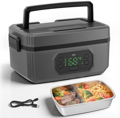 Niktulo Lunch Box Elettrico Senza Fili, Scaldavivande Autoriscaldante da 24000 mAh con Contenitore a Tenuta Stagna da 1,2 L, Lunch Box Riscaldato Portatile Ricaricabile