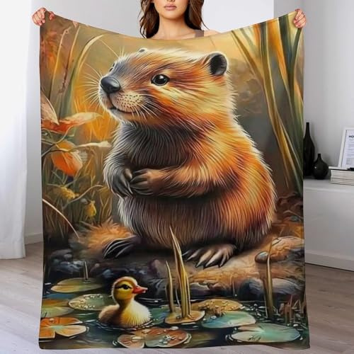 KRECDKQ Animal Beaver Lotus Duck Cute Ultra Soft Flannel Fleece Bed Blankets Lightweight Cozy Throw Blanket Room Decor for Couch Chair Bedroom Adults Bedding Cozy Blanket Outdoor Travel Blankets 60x8