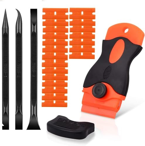 20PCS Plastic Razor Blades, 3 Kinds of Two-Way Scratch-Free Scrapers for Car Wrapping, Window Glass, Label & Glue Removal
