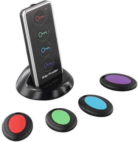 Tidevib Trova chiavi wireless con 4 ricevitori e 1 trasmettitore, portata 15-30 m, luce LED e allarme sonoro 75-80 dB per chiavi, portafoglio e telecomando