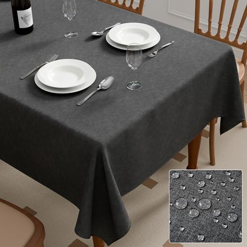 Roerf Rectangle Tablecloth 140x180cm Waterproof Faux Linen Dark Grey