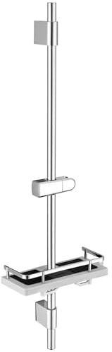 HOMELODY Duschstange 90cm Edelstahl Chrom mit Ablage, Duschhalterung höhenverstellbar 360° drehbar, Wandhalter verstellbar für vorhandene Bohrlöcher