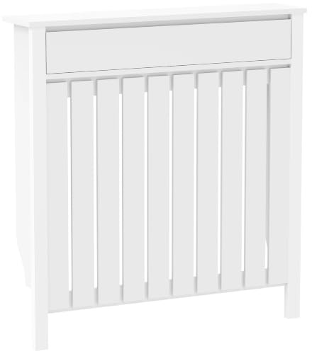 HOMCOM Radiator Cover with Drawer, Small, 88.5 x 19 x 93cm, White | Vertical Slatted Grill, Industrial MDF Wood Cabinet Shelf, Heating Cover, Living Room, Bedroom, Hallway