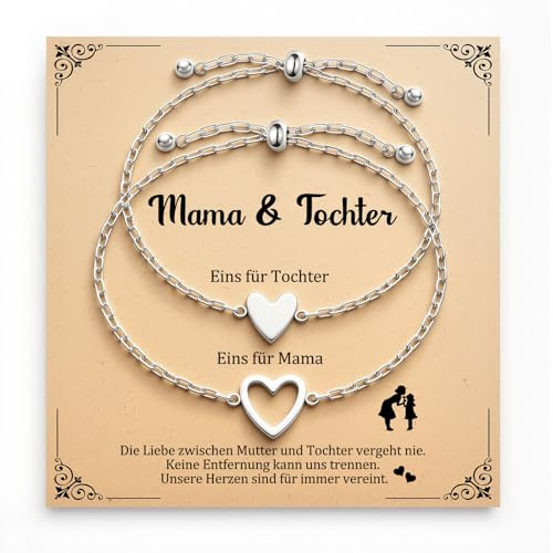 YIBONIKA Hjärtformade partnersmyckeset för 2 - Perfekt morsdagspresent för mamma & dotter, mormor & barnbarn, moster & brorsdotter - Smyckepresent till mors dag & födelsedag inkl. låda, Justerbar