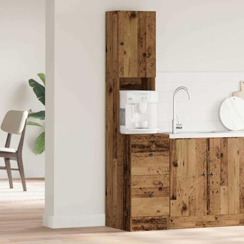 Plumbpyr Köksbuffé med lådor och hylla av återvunnet trä 32 x 50 x 180 cm, förvaringsutrymme för porslin och förråd, köks- och matmöbler, modern skänk med dörr och hylla