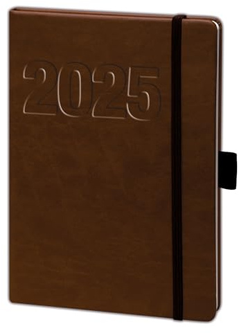 bsb Terminkalender Wochenplaner Taschenkalender Buchkalender, 2026 ca. A5, braun - weiches Kunstleder - mit Gummiband, 1 Woche = 2 Seiten, bsb V-Book, 02-0148