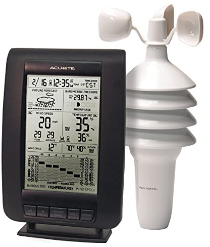AcuRite 00634A3 Wireless Weather Station with Wind Sensor, Black