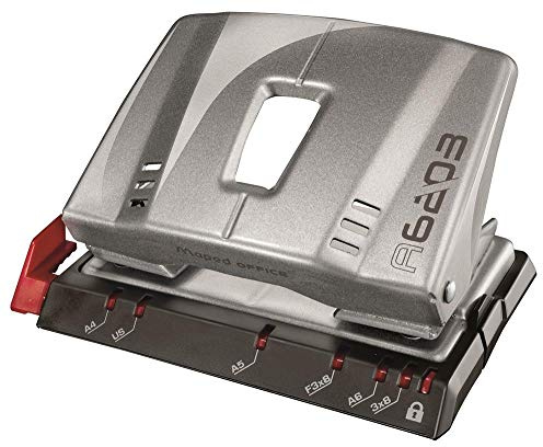 Maped - Perforadora de Papel - Advanced Metal 2 Agujeros para 20/25 Hojas - Agujereador de Papel Metálico - Regleta Ultra Legible - Tapa para Vaciar Confetis - Rápida y Precisa - Color Plata