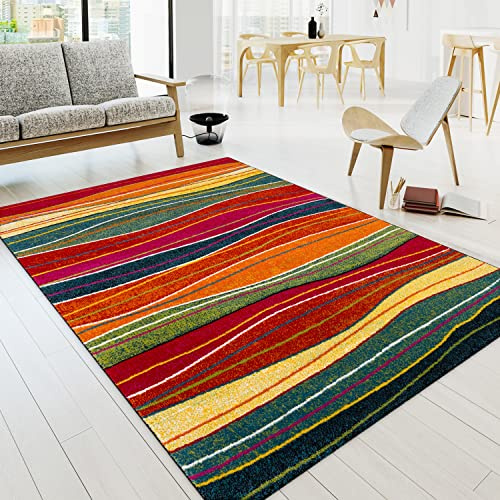 Paco Home Teppich Wohnzimmer Schlafzimmer Jugendzimmer Kurzflor Modern Vintage Abstrakte Muster, Grösse:80x150 cm, Farbe:Bunt 3