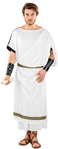 dressforfun tectake Herrenkostüm römische Toga | angenähte Schärpe | Bordüren im Brokat-Stil | inkl. Gürtel & Armstulpen mit Klettverschluss (S/M | Nr. 300398)