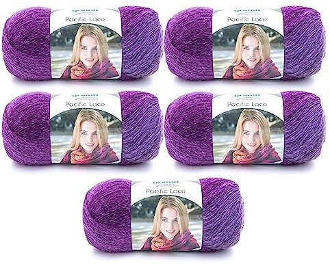 Gründl Pacific Lace 80% Polyacryl 5 x 100 g, Violet Cocktail | 10 % Wolle, 10 % Alpaka, 100 g / 550 m, Nadelstärke: 2,5 mm - 3 mm, 100 g