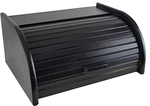 Wooden Bread Bin with Sliding Lid, Dense Wood, Black, Large