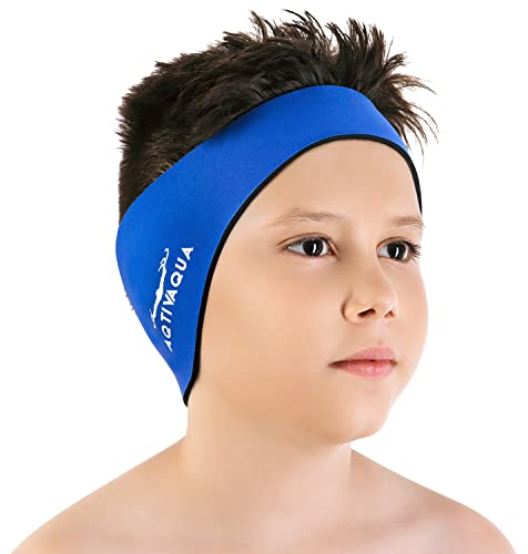 AqtivAqua Schwimm-Stirnband und Ohrenschutz - Ear Band für Kinder, Erwachsene, Damen und Herren, Kleinkinder - Haar-Schutz - Hält Ohrstöpsel im Ohr (Blau, Large)