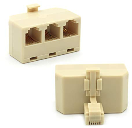 Modular Telephone Splitter Adapter RJ11 6P4C Snap-In Male to Female 3-Way Line Socket Triplex Divider Connector RJ11 Phones Plug Jack Cord Cable Wire Splitter Coupler, Beige (2 of Pack)