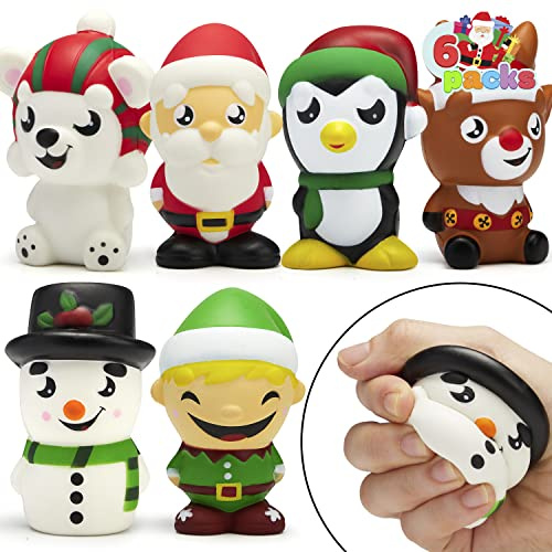JOYIN 6er-Pack Quetschspielzeug mit Weihnachtsmotiv, langsam steigend, Stressabbau, super weich, Kawaii, niedliche Weihnachtsfreunde, Charaktere, Spielzeug für Jungen und Mädchen