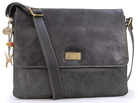 Catwalk Collection Handbags - Leder Laptoptasche 14 15 Zoll - Umhängetasche Messenger Bag Groß - Arbeitstasche für Notizbuch A4 - Sabine