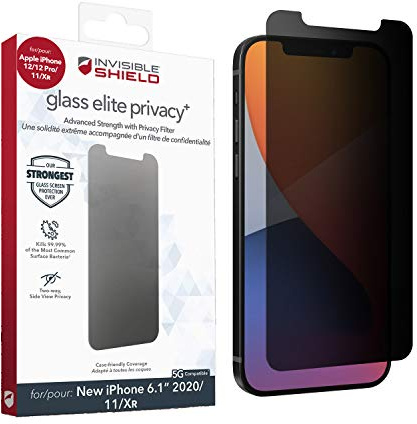 ZAGG InvisibleShield Glass Elite Privacy+ for the Apple iPhone 12/12 Pro/11/XR (Screen)- Anti-glare, Impact Protection, Smudge Free, Scratch Resistant, Easy Application