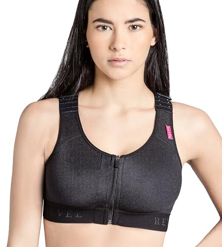 REVÉE Bra Elodie Brassière Post Opératoire - Soutien Gorge de Compression Postopératoire avec Ouverture Frontale, Augmentation ou Réduction Mammaire, Substitution de Prothèse, Blanc/Noir