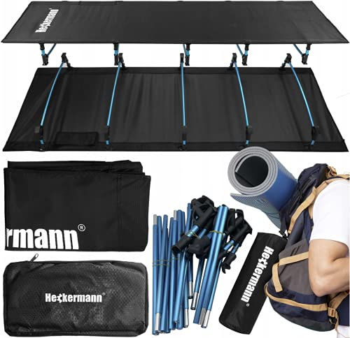 Cronos ORIGINAL Heckermann Feldbett, Reisebett + Schutzabdeckung und Kissen – Modell: RC-B-6A ROCA - Material: Aluminium, Polyester (600D) – Faltbare Konstruktion - ALUCARBO-Technologie
