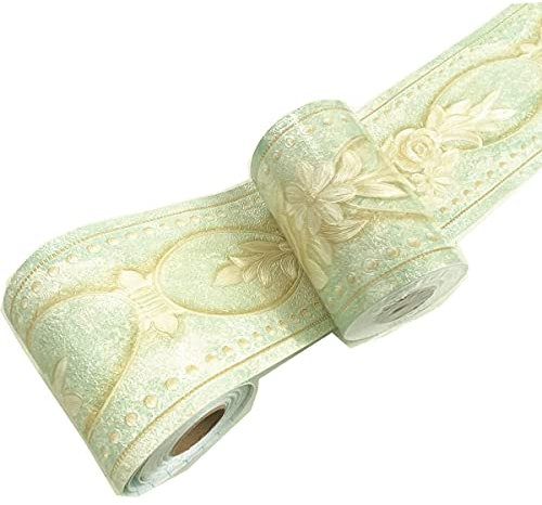 Mesoar Self Adhesive Floral Border Peel and Stick Wallpaper Border Decal, Bathroom Border Tile Stickers Waterproof, Kitchen Wall Borders, Removable Embossed Ceiling Wall Tile Borders (Light Green)