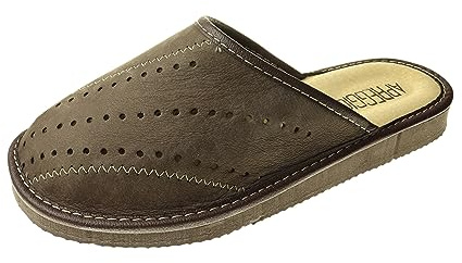 APREGGIO Pantoufles Homme Cuir – Chaussons Confortables et Pratiques – Marron – Taille 45